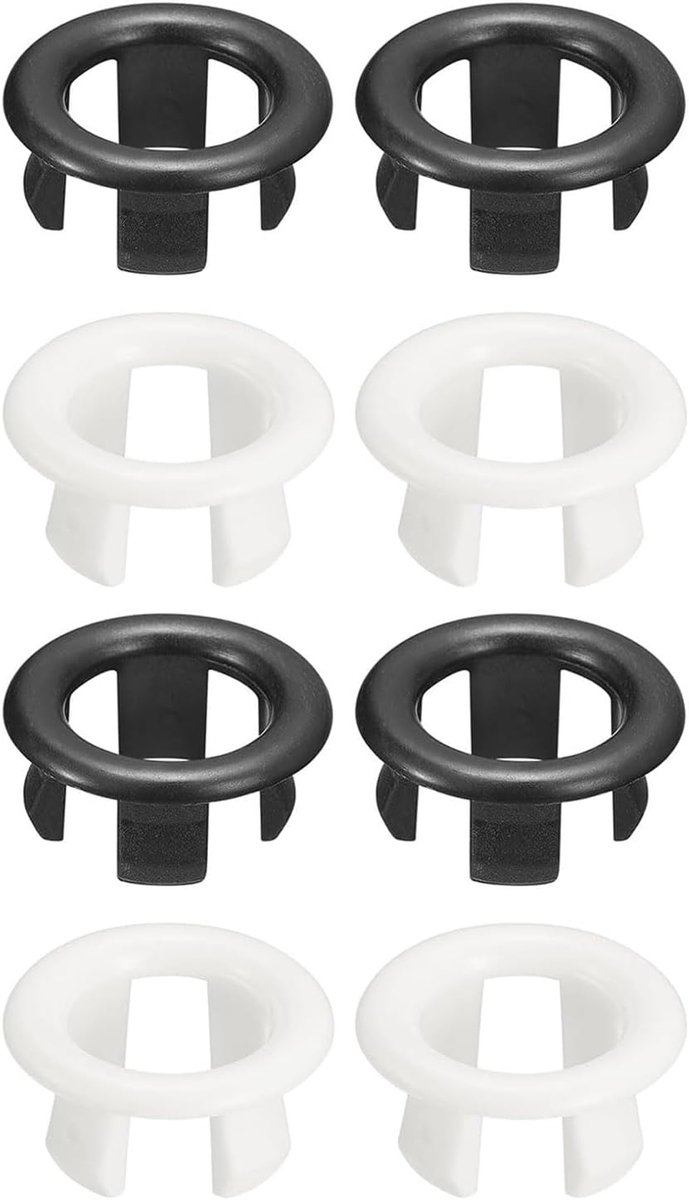 8 stuks overloopringen - kunststof overloopring, ronde overloopafdekking, universele gootsteenafdekking voor wastafel, zwart/wit