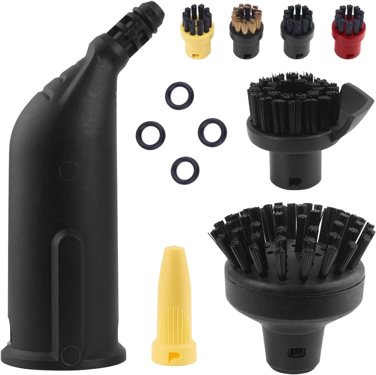 Ronde Borstelset en Mondstuk Accessoires voor Kärcher Stoomreinigers SC1 SC2 SC3 SC4 SC5 met Zwarte Verlengd Mondstuk en 4 Kleine Ronde Borstels