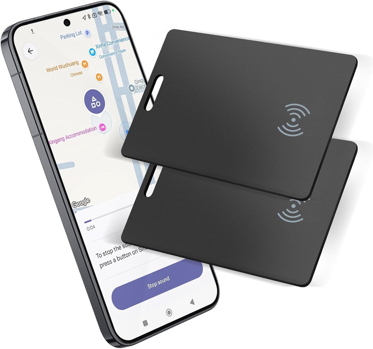 Tracker Android, 1,8 mm ultradunne trackerkaart Android met draadloos opladen, compatibel met Google Find My Device, IP68 waterdicht, portemonnee, tracker, kaart voor portemonnee en bagage