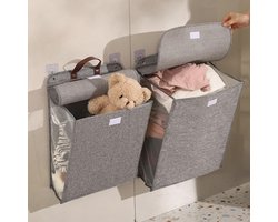 2 stuks opvouwbare hangende wasmand met deksel grote capaciteit ademend katoen linnen wandmontage organizer voor badkamer slaapkamer grijs