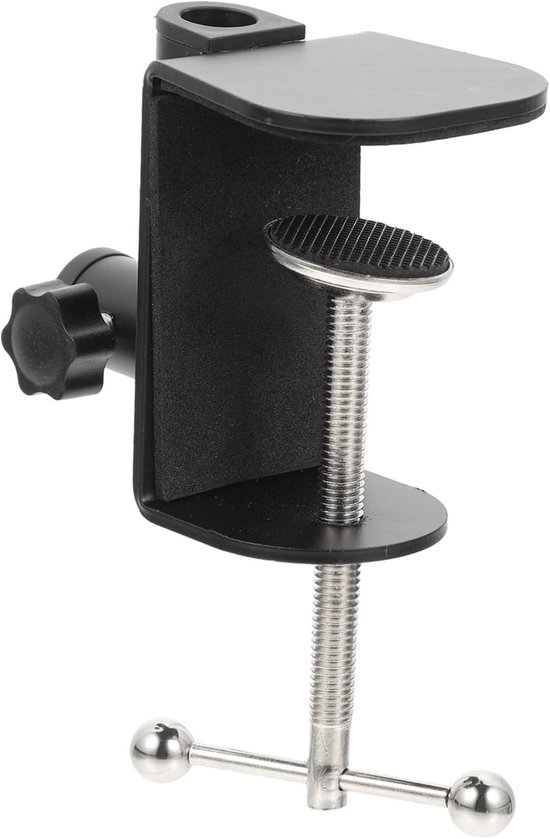 Set van 2 bureauklemmen - verstelbare metalen C-klem met 1/2 draadgaten voor desktopmicrofoonstandaard, lamp en camera | Heavy Duty zwarte klemvoet — afbeelding 4