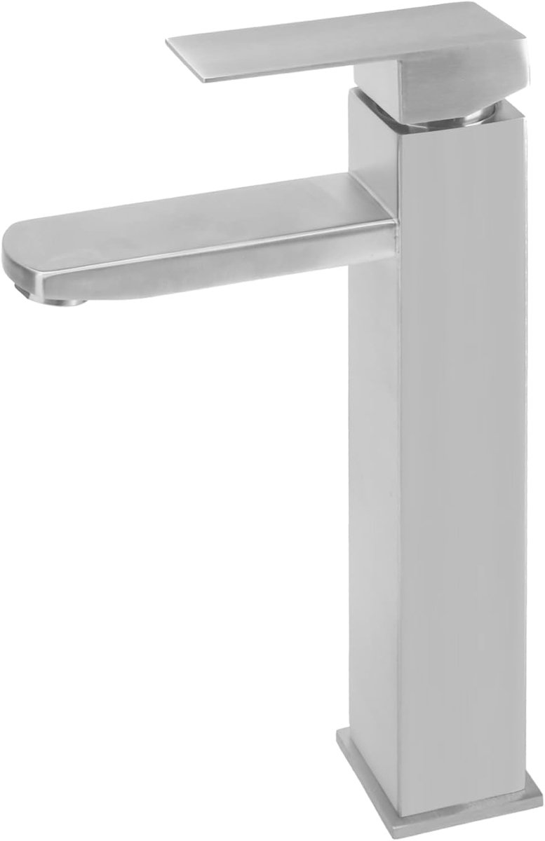 Kraan Hoge Waterkraan Badkamer Wastafelmengkraan Badkamer Eengreepsmengkraan Wastafel met Hoge Uitloop Roestvrij Staal Geborsteld voor Opzetwastafel Zilver (Hoog)