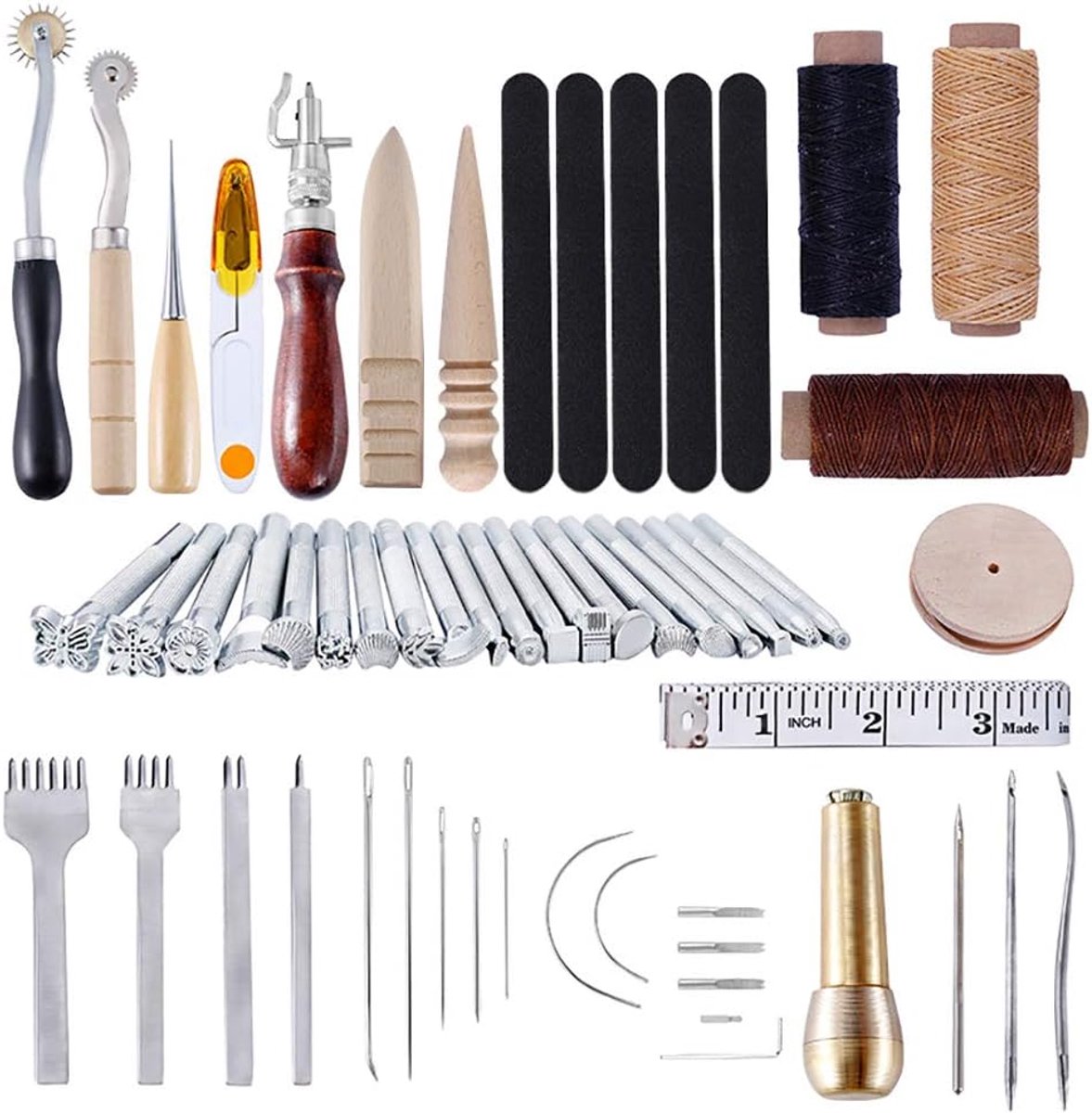 59-delige Lederen Gereedschapsset, Diamantgereedschap Voor Leerkunst, Handgemaakte Lederwaren, Handgenaaide Sets, Lederen Sets Voor Het Naaien Van Leer, Lederen Werksets Voor Beginners