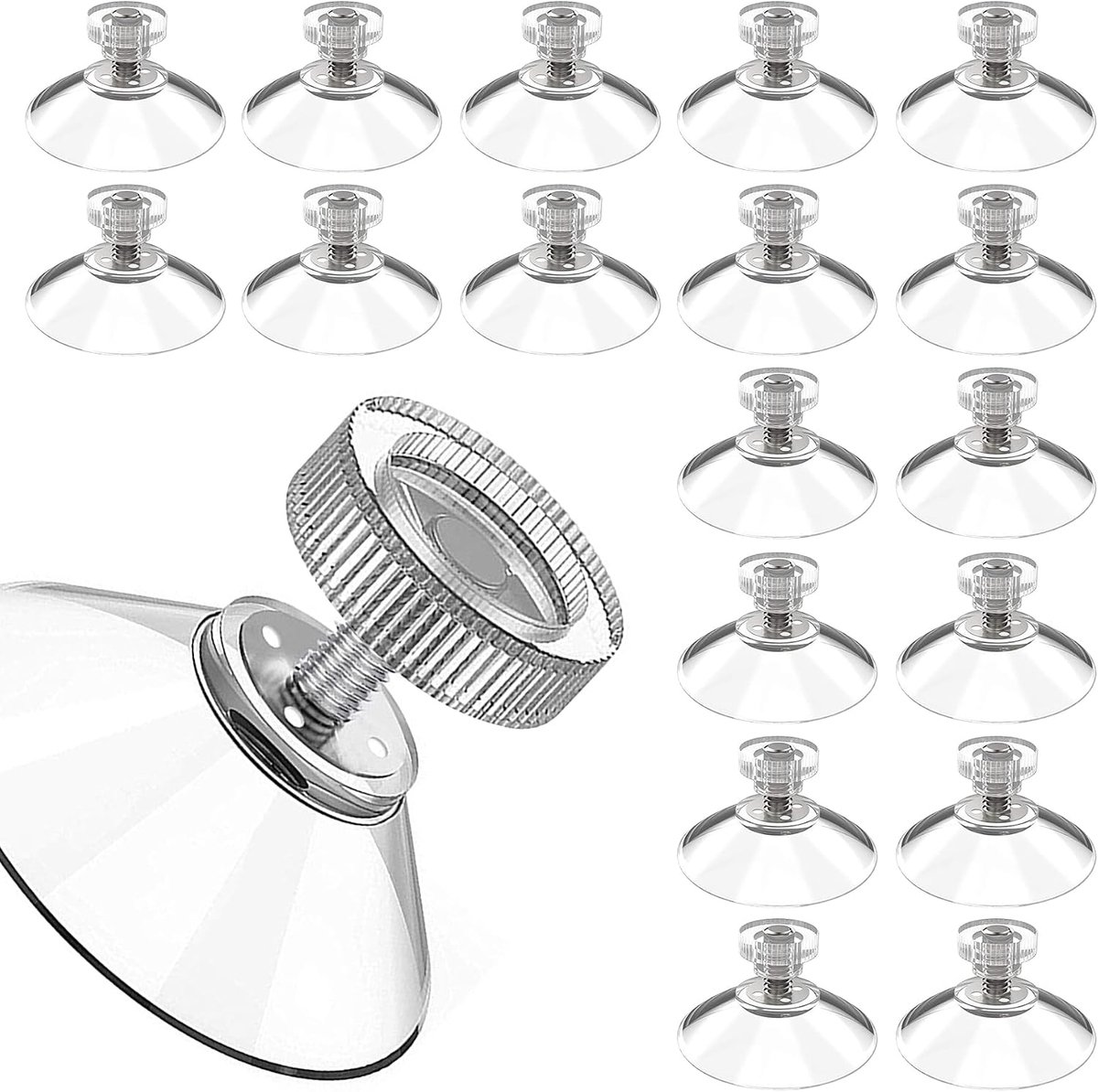 Zuignappen, 30 mm, met M5-schroefdraad (7 mm lengte), inclusief transparante kartelmoeren, zuignappen voor glas, ramen, badkamer, bevestiging zonder boren