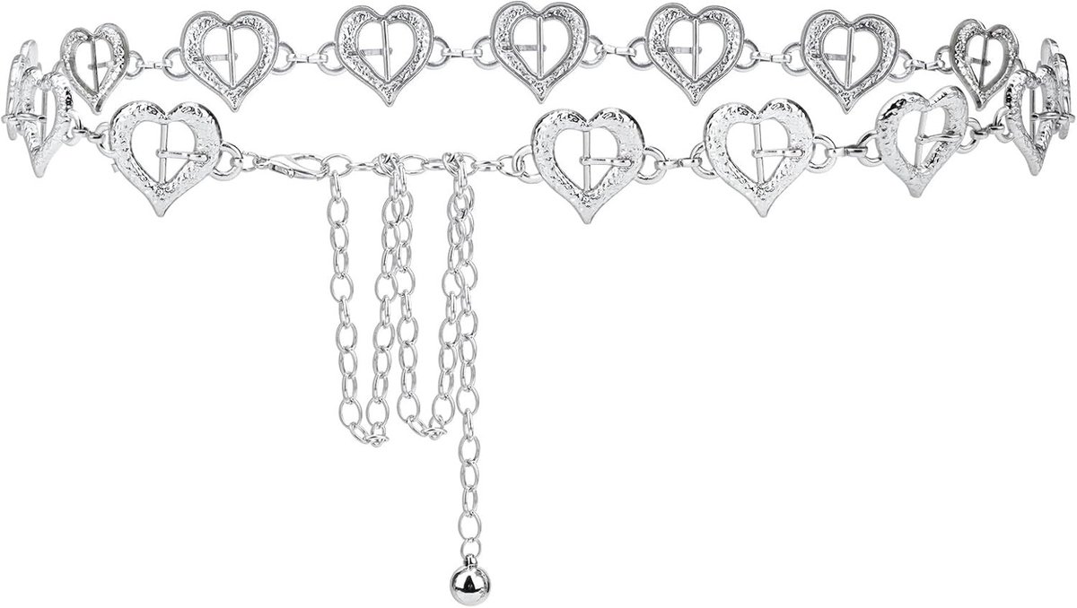Verstelbare Plus Size Heupketting voor Dames, Lange Zilveren Tailleketting, 120 cm Body Chain met Hartsluiting en Modieuze Stijl