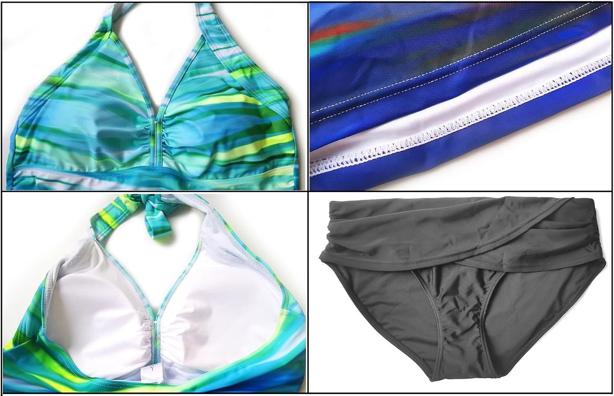 Tankini voor dames, geplooide badmode, tweedelig badpak met vulling, push-up met bandjes, sportief