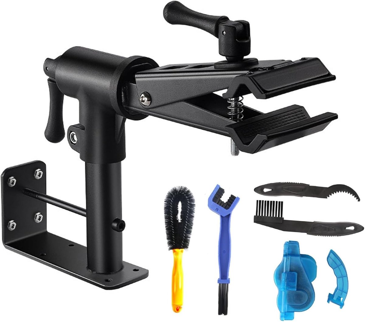 2-in-1 reparatiestandaard voor fiets, fietsonderhoud | Houder voor montage van de fiets, wandmontage en werkbank, 360 graden draaibaar, draagvermogen tot 40 kg