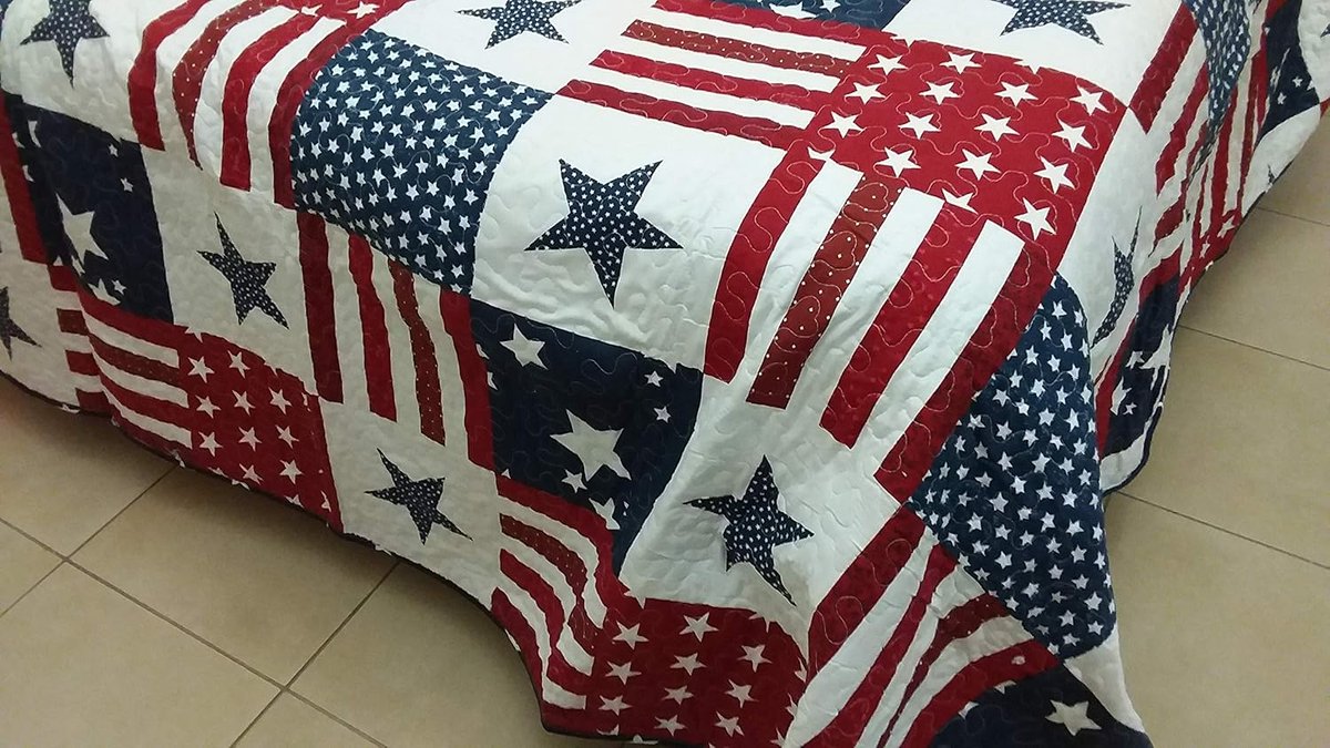 Quilt of sprei voor eenpersoonsbed, design Amerika, afmetingen: 180 x 260 cm