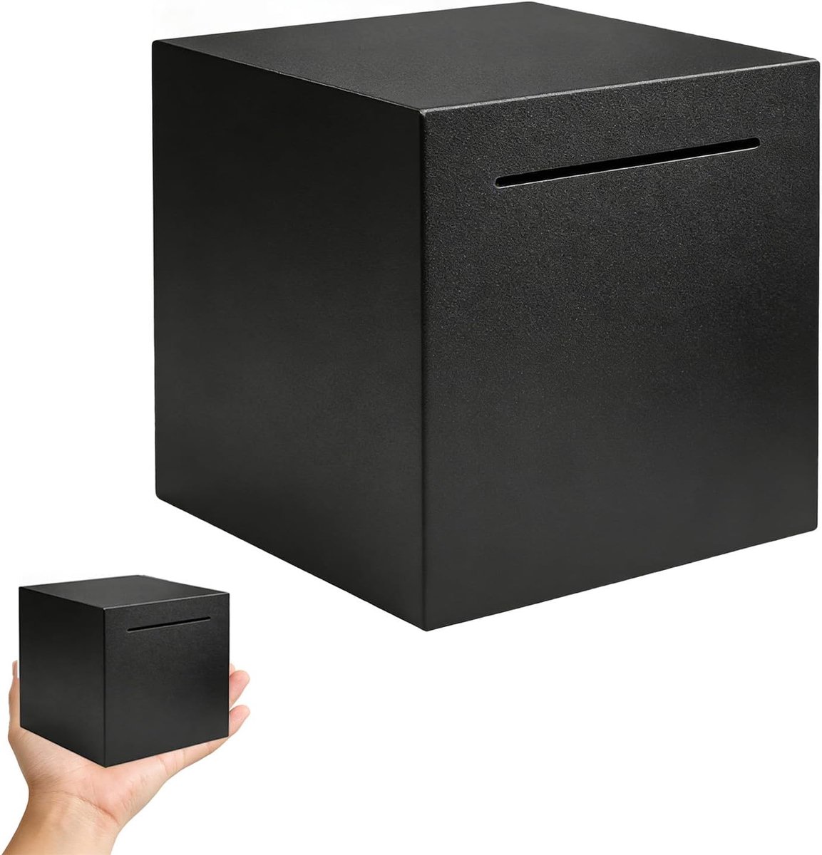 Spaarpot van roestvrij staal voor volwassenen, 12 x 12 x 12 cm, niet te openen, ondoorzichtig, vierkant, spaarpot voor volwassenen, cadeau, voor munten en biljetten, zwart