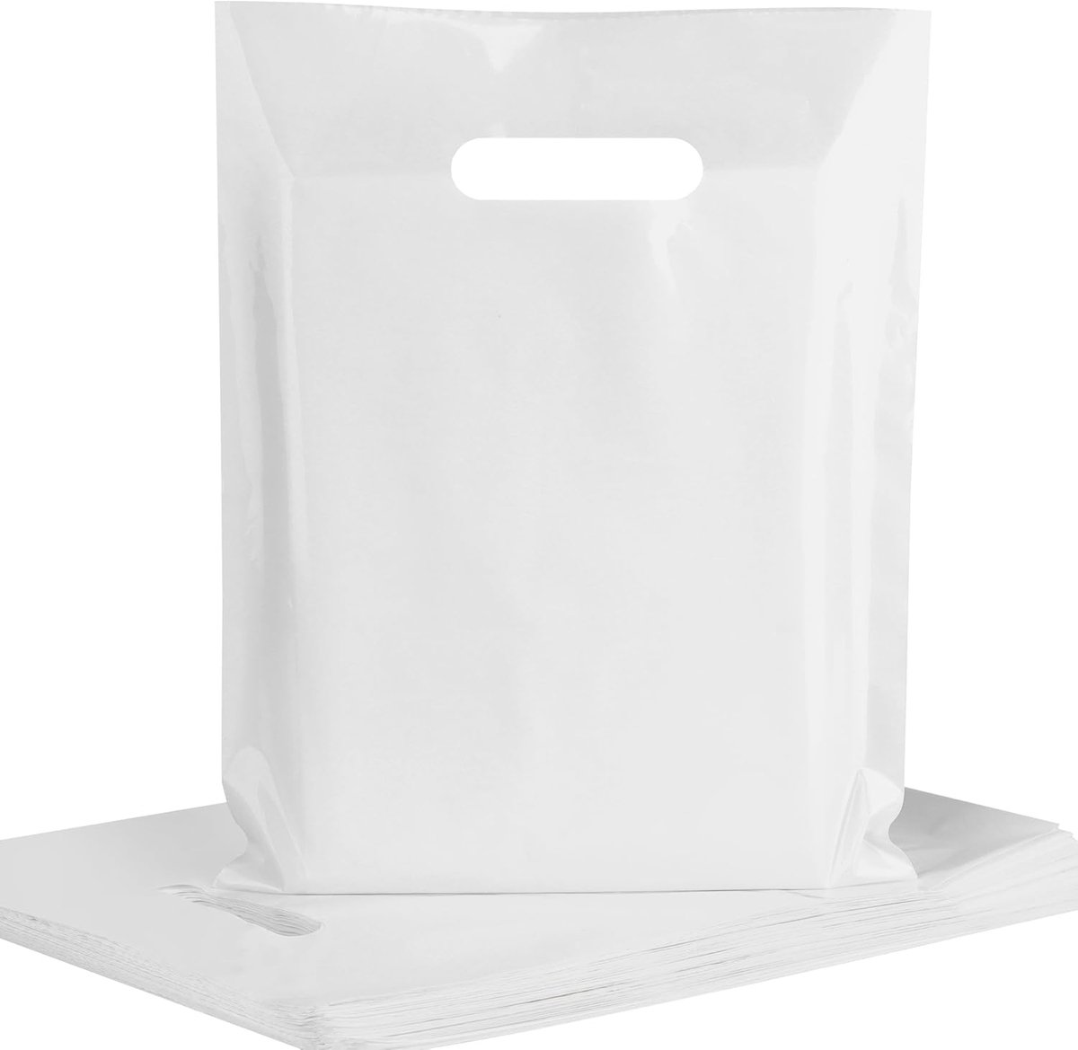 12x15 Witte Plastic Zakken met Handvatten 100 Pack | Retail Shopping Bags Bulk voor Gift Wrapping, Party Favors, Verjaardag, Kleine Bedrijven & Winkel