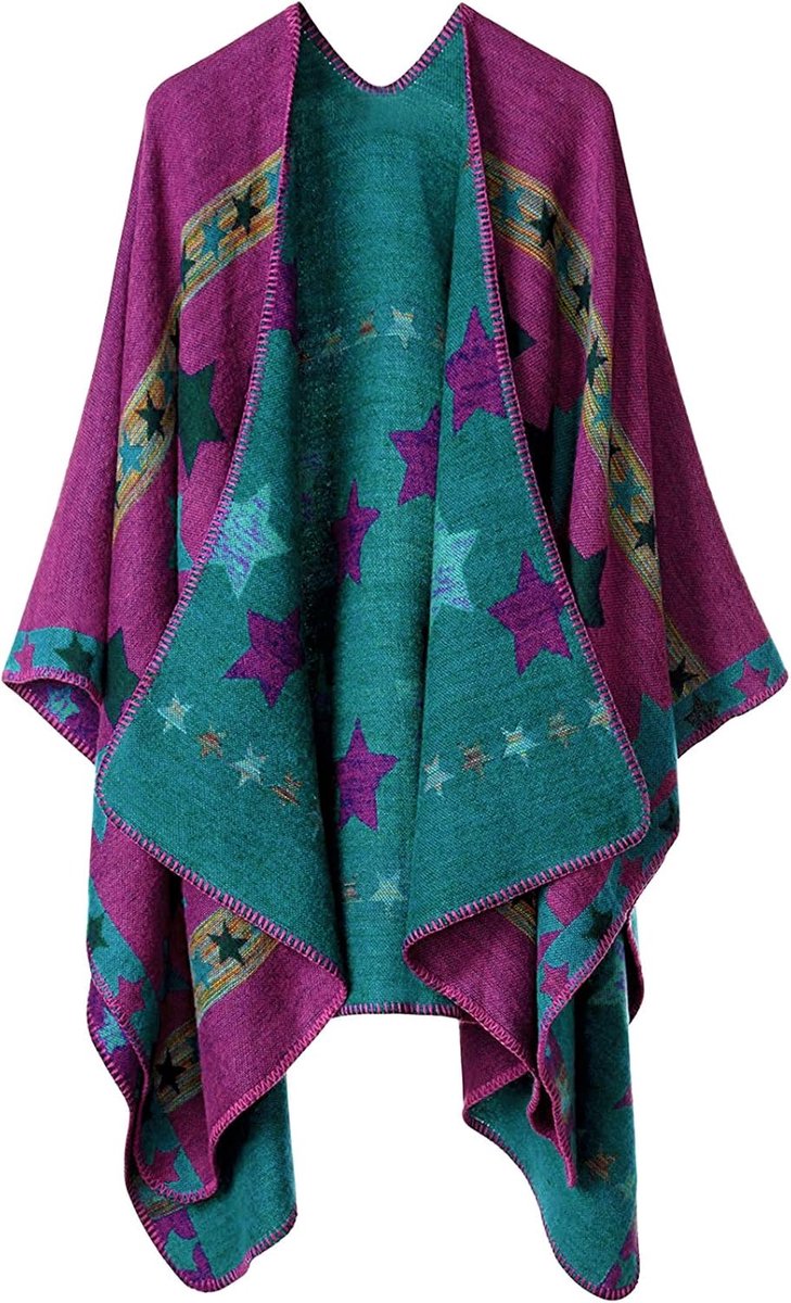 Poncho voor dames, sjaal, omslagdoek, cape, imitatiekasjmier, royale maat, elegant, warm, winters, dik en zacht, One Size