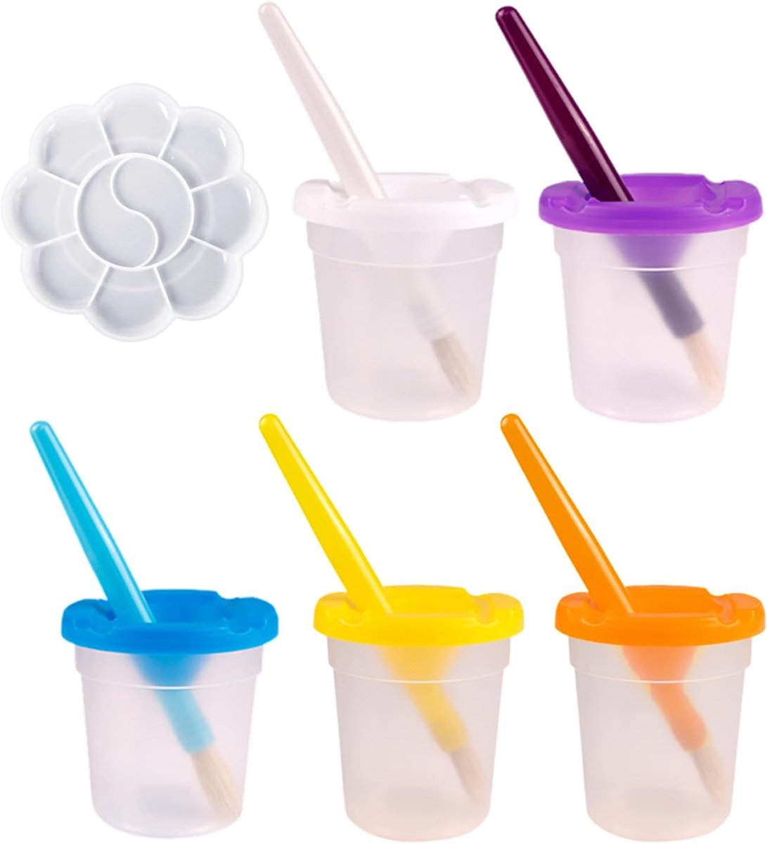 5 paint mixing cups, 5 painting brushes, 1 plastic brush wash cup, paint mixing cup with lid, painting glass for - ShopVlot