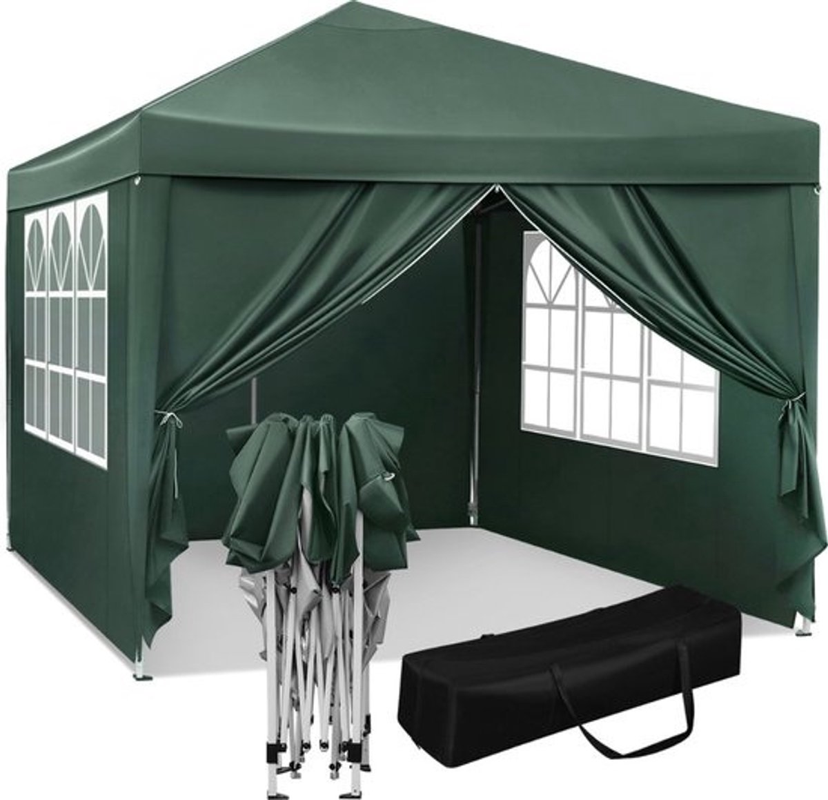 Party tent - Opvouwbaar - EasyUp - In hoogte verstelbaar - Paviljoen voor buiten - Tuinfeest - 3x3m - Waterdicht - UV-bestendig - Groen