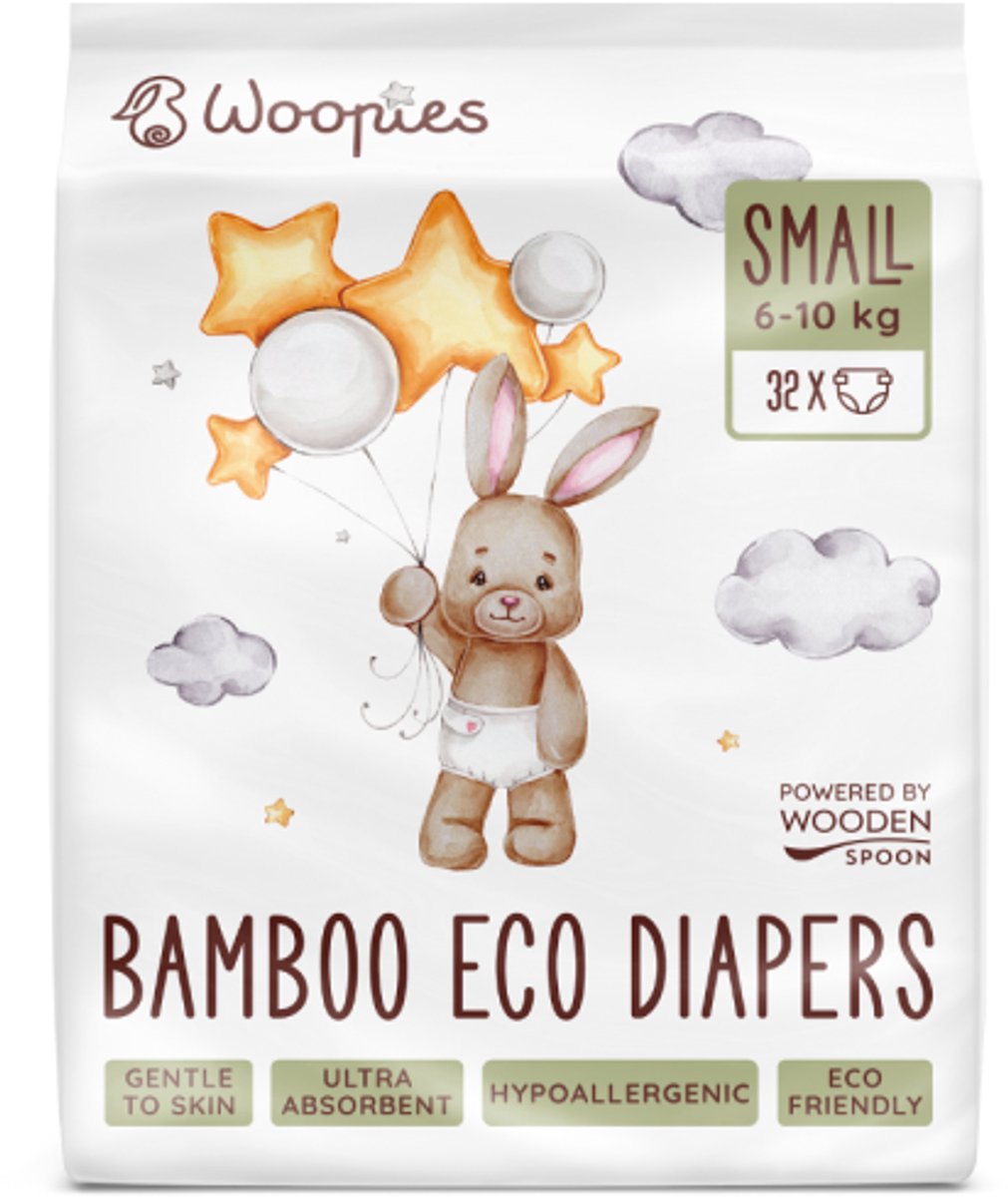 Woopies Biodegradable Bamboo Diapers Small (6–10 kg)-Ademend-Hypoallergeen-Zonder parfum-Vochtindicator
