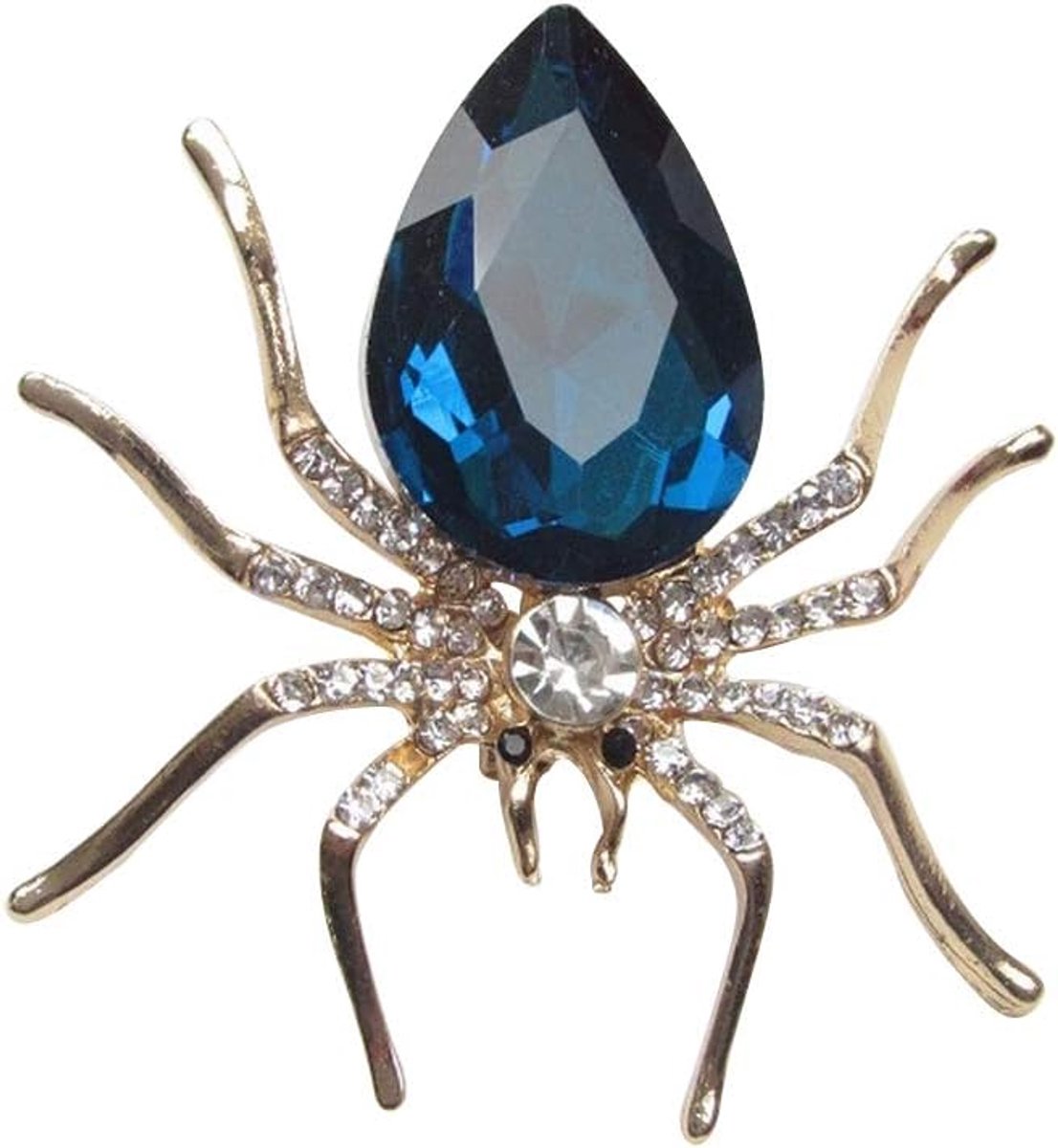 Broche met spinnensieraden, goudkleurig staal en steen, kristalstijl, blauw., Metaal