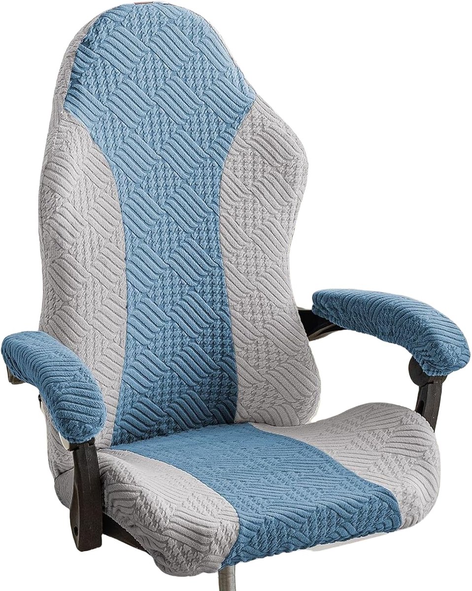 1 set gamingstoelhoes, rekbare afneembare stoelhoezen, gamingracestoelhoes, stoelhoezen met armleuningen, wasbare stoelhoes voor computerstoel, gamingstoel, zonder stoel (grijs en blauw)
