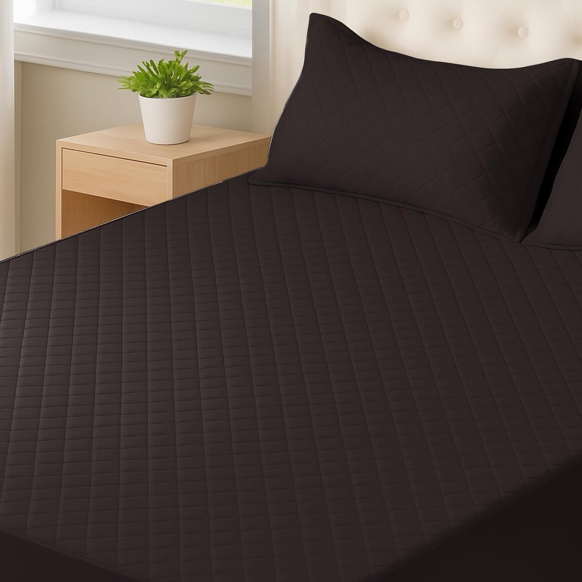Matrasbeschermer, 90x190cm, Matrasbeschermer Anti Allergie, Mijtdicht, Met Elastiek Rondom, Ademend, Extra Diep, Machinewasbaar, Duurzaam, Afneembare, Donkere koffie