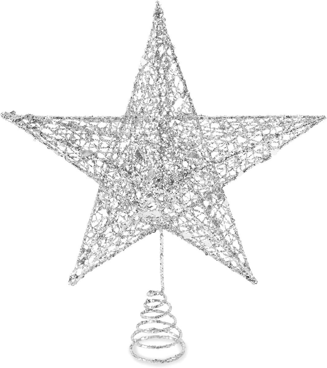 25 cm ster voor kerstboom zilver, 2024 nieuw model sterpunt voor kerstboom, kerststerren, kerstboomversiering, kerstdecoratie