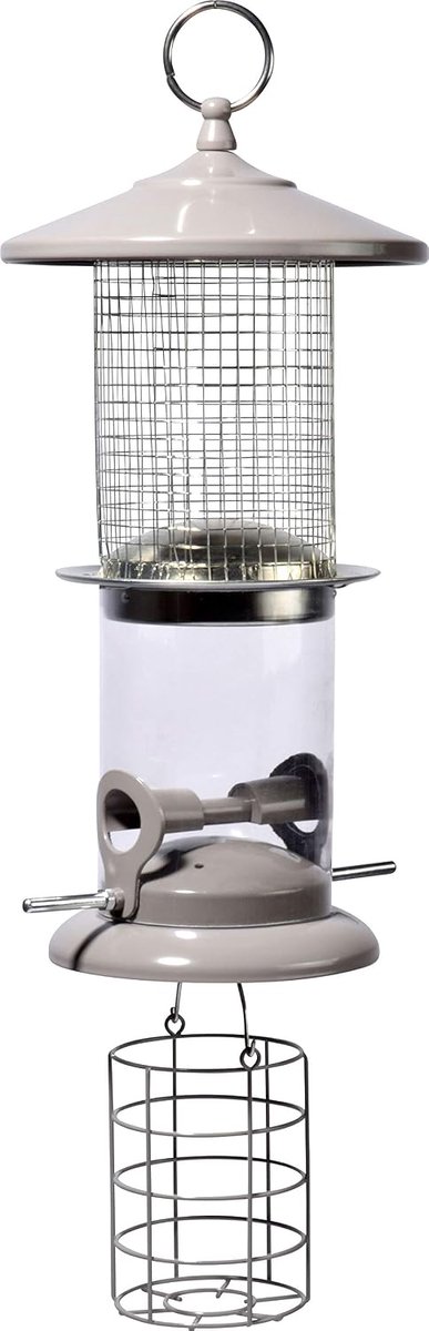 Dobar Grote multifunctionele voederzuil, XL-voederdispenser voor wilde vogels om op te hangen, 16 x 16 x 50 cm, metaal, 11524, wit