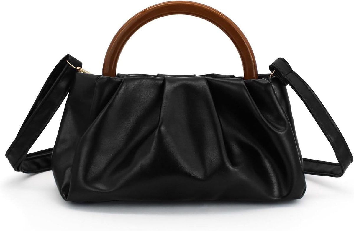 Stijlvolle Vouwbare Schoudertas voor Dames met Houten Handvat, Mini Handtas met Afneembare Schouderriem en Magnetische Sluiting, Perfect voor Dagelijks Gebruik en Uitjes