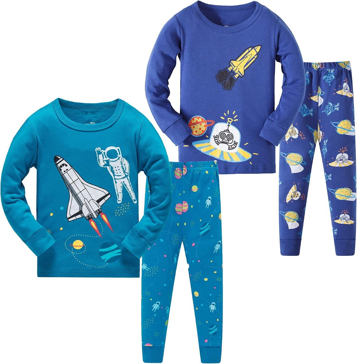 Jongenspyjama met lange mouwen, 4-delig, kleine kinderen, nachtkleding, pyjamaset, 2-14 jaar