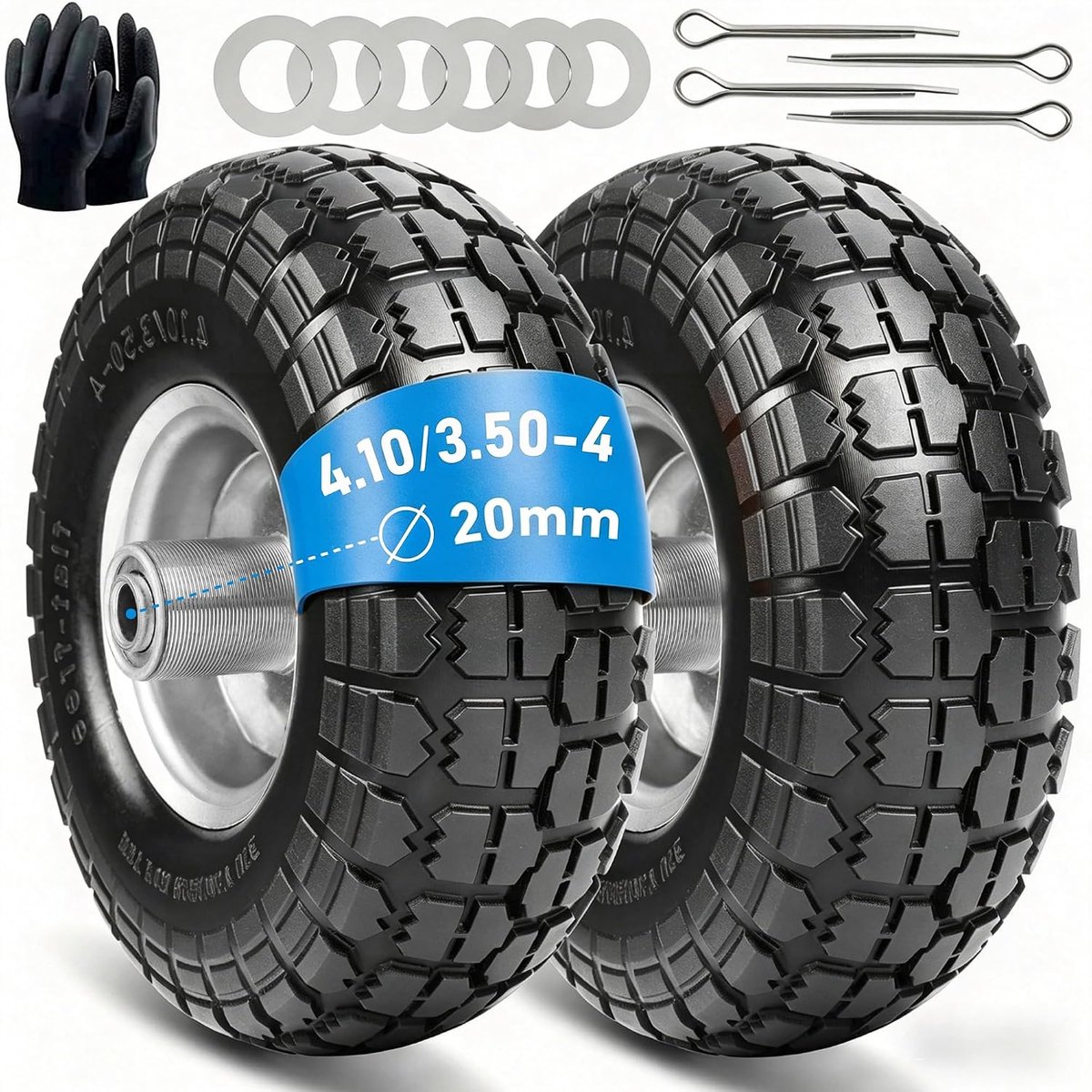 Wielen voor steekwagen massief rubberen banden Banden: massief rubberen banden 4.10 3.50-4, bolderkar reservewielen 260 x 85 mm, (wiel as 20mm as 2 stuks)