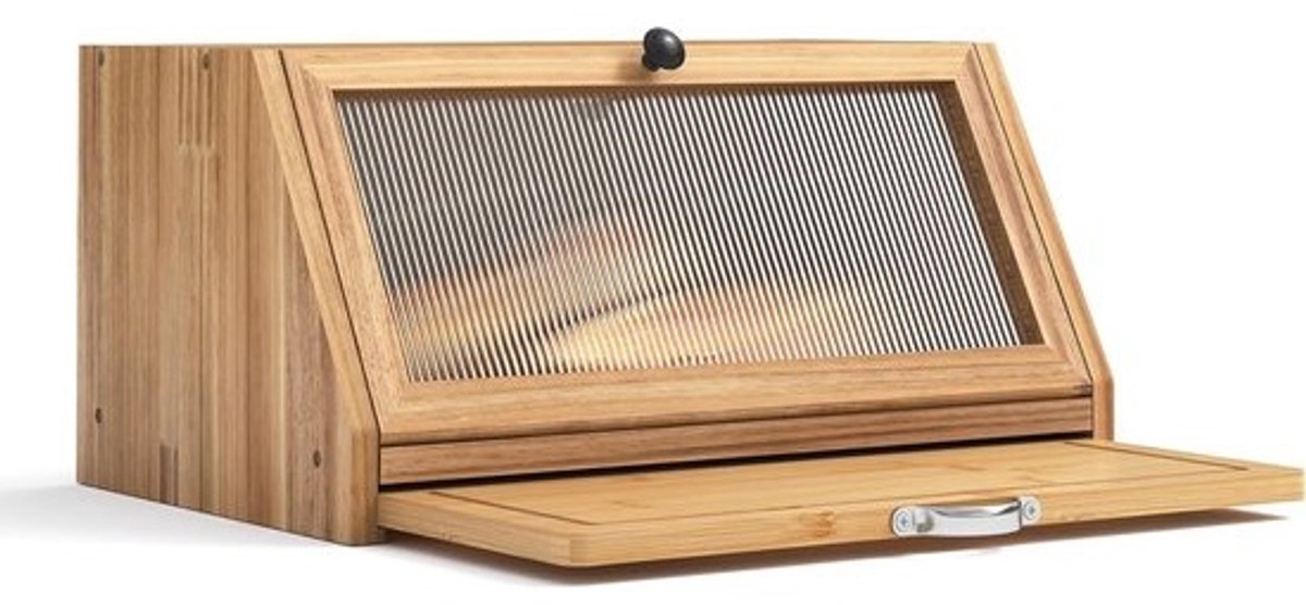 Houten brooddoos met snijplank en opbergruimte - 39 x 25 x 20 cm - dennenhout