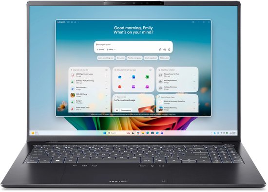 Acer Swift Go 16 AI OLED, SFG16-I71, Ultradunne Laptop, 16", Intel Core Ultra 9, 32GB RAM, 1TB SSD, Intel Graphics
