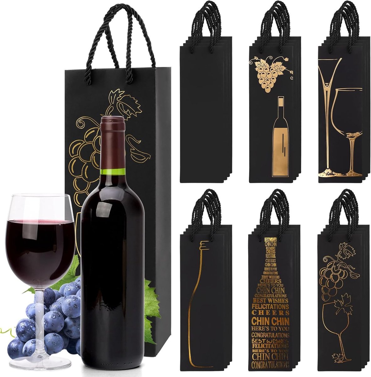 Set van 24 Kraft Papieren Cadeautassen voor Flessen 11 x 9 x 35 cm - Ideaal voor Wijn, Verjaardagen en Feestjes in 6 Kleuren