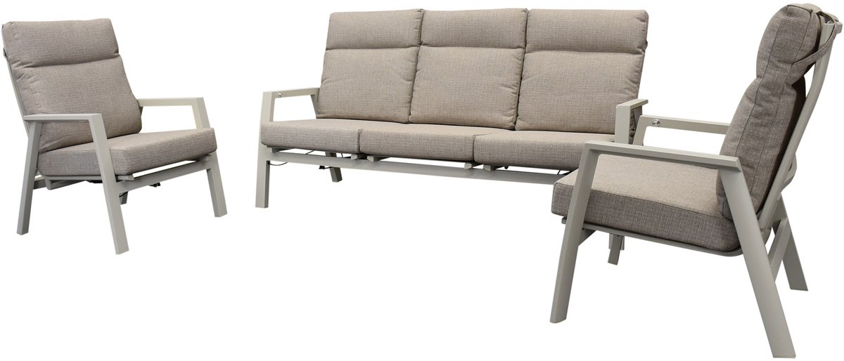 AVH-Collectie Vegas stoel bank loungeset 3 delig verstelbaar aluminium latte Zand / Latte / Linen