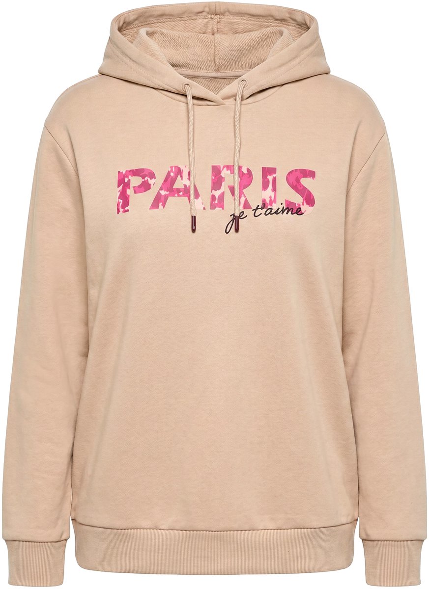 Ulla Popken - Dames - Hoodie Paris capuchon lange mouwen - Lichtbruin - Maat 46+