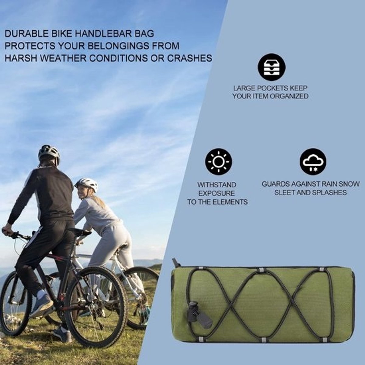 Fietsstuurtas - Voortas voor mountainbike en racefiets met schouderriem, frametas en rolsluiting - Fietsaccessoire - Groen