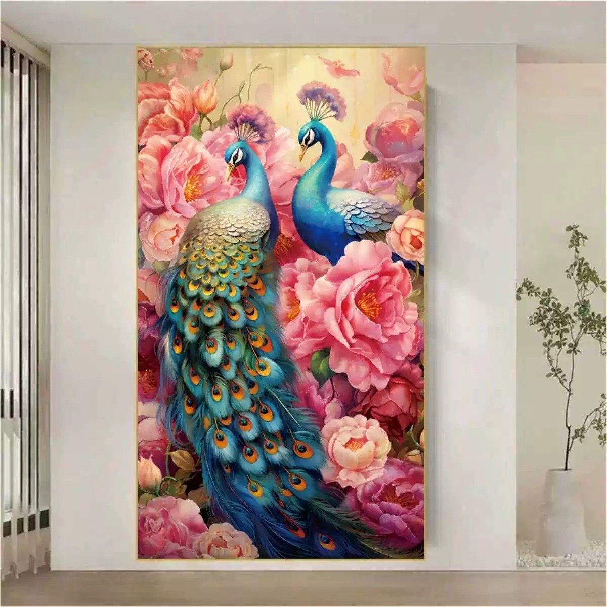 DIY kruissteekborduurpakket/Pioenen en Pauwen/gedrukt kruissteekpatroon borduurpakket (frame niet inbegrepen) 50*75CM