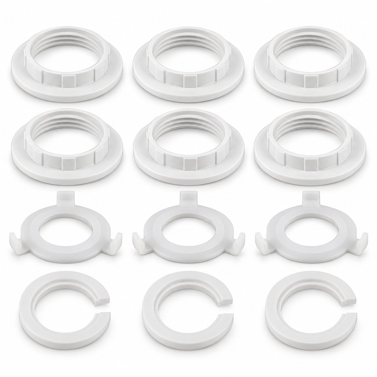 Consumerce® Verkleinring Lampenkap E27 naar E14 - Verloopring en Fittingring Set - Schroefringen voor Lampenkappen - Verloopfitting - Kunststof - Wit