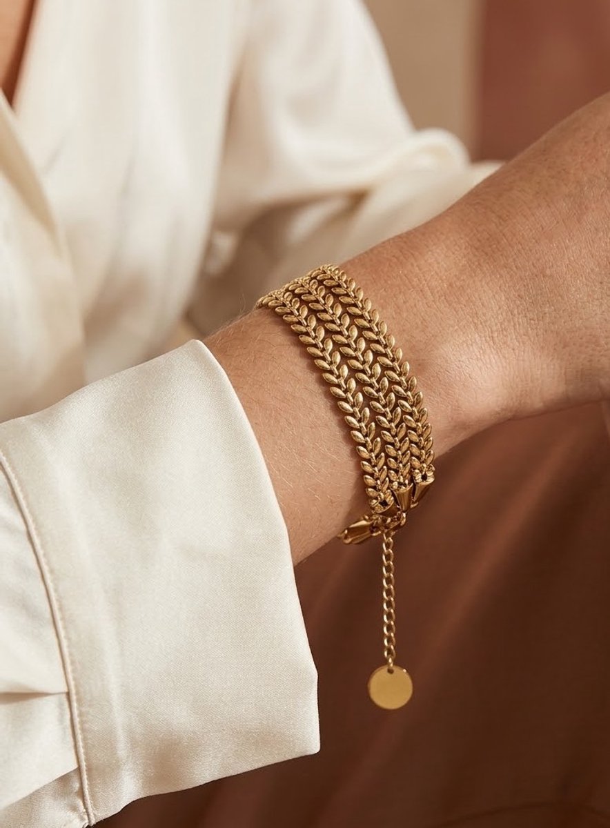 Nalovi Bladschakels Armbandenset - Goudkleurig - Armband - Verstelbaar - Meerdere lagen - Dames