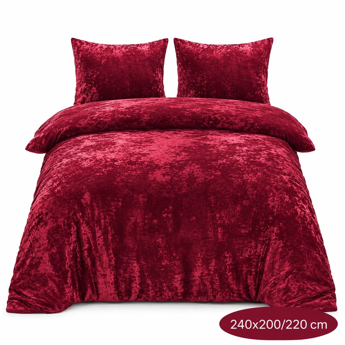 Roden Blue - Crushed Velvet Dekbedovertrek - 240x200/220 - Tweepersoons - Bordeaux Rood - Luxe Velours - Extra Zacht - Incl 2 Kussenslopen