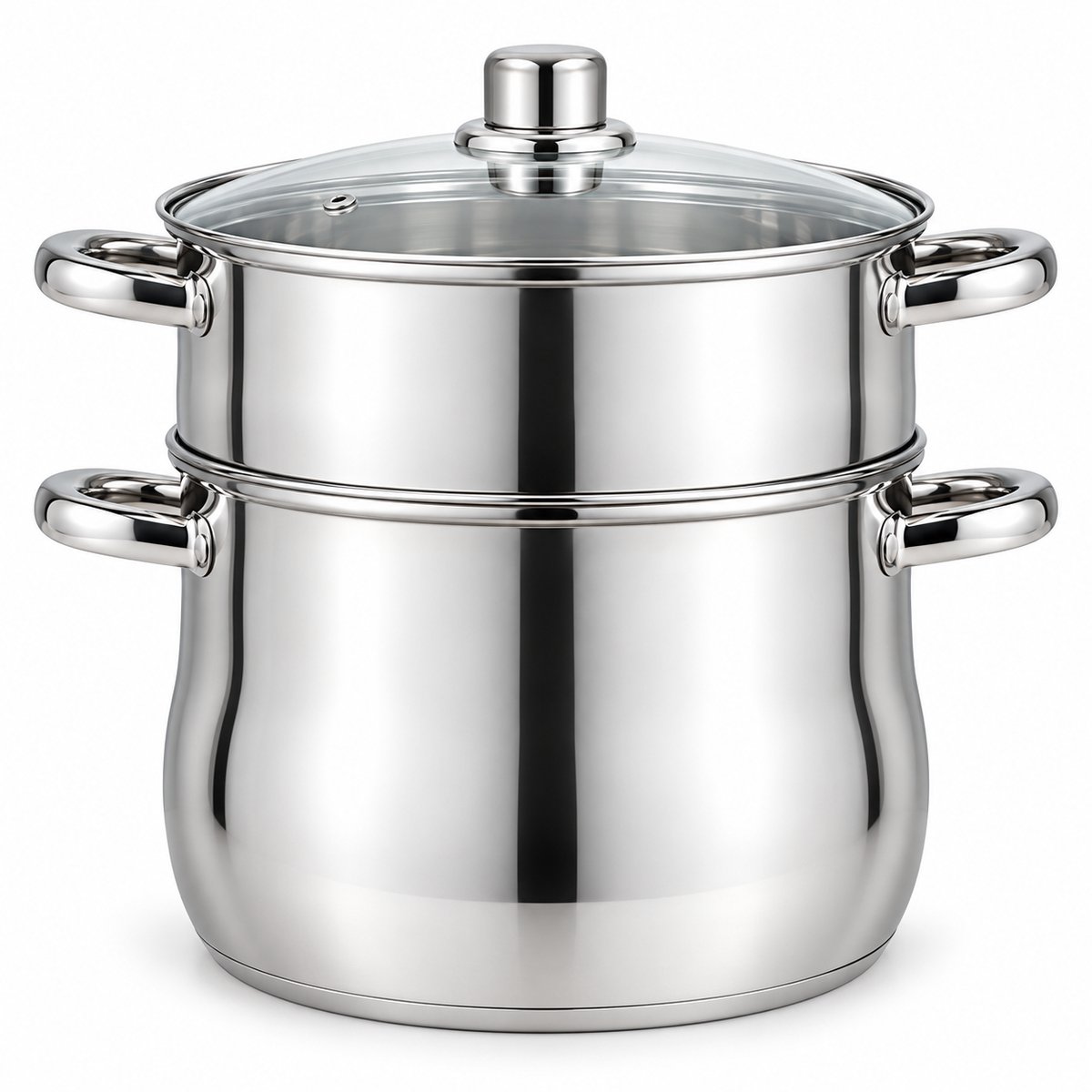 Kadirelli Couscouspan 6L – Stoompan 22 cm – RVS – 3-delig – Met Glazen Deksel – Inductie – Zilver