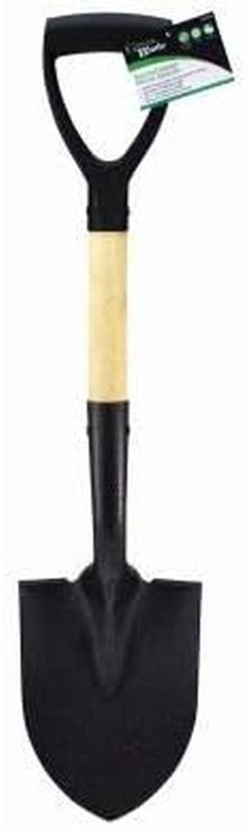 Schep met houten handvat - Kleine spade - Voor tuinieren en graven - Compact en weerbestendig - 35x10x9 cm - Zwart en beige