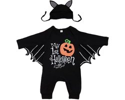 Namajunas My First Halloween Vleermuis Kostuum voor Baby - Romper met Vleermuisvleugels en Muts - 6-12 Maanden - Zwart