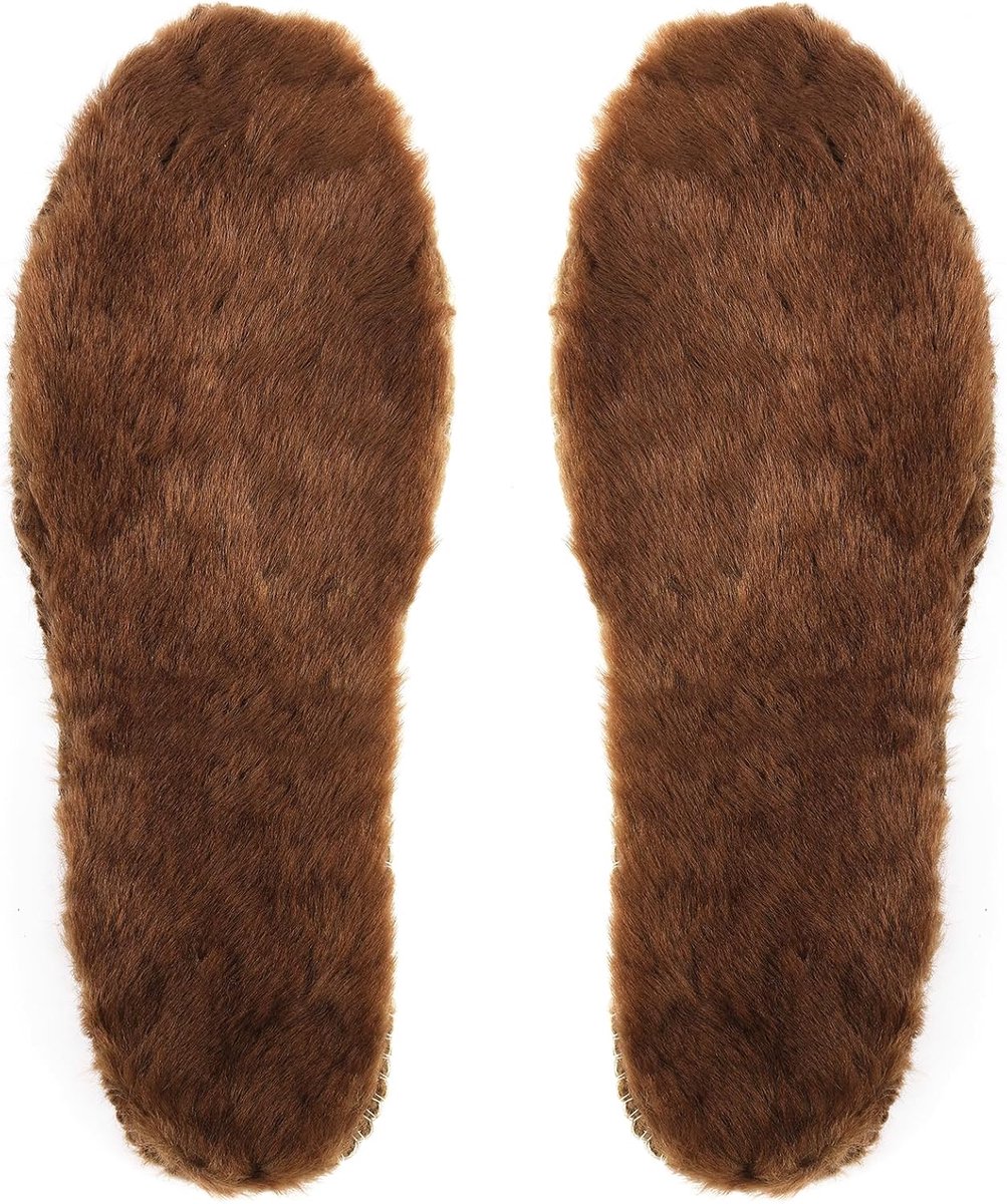 Schapenhuid Inlegzolen, Dikke Wol Vlies Inlegzolen voor Vrouwen Mannen Kinderen, Warme Inlegzolen voor Winterschoenen, Slippers, Sneeuwlaarzen Bruin UK 12