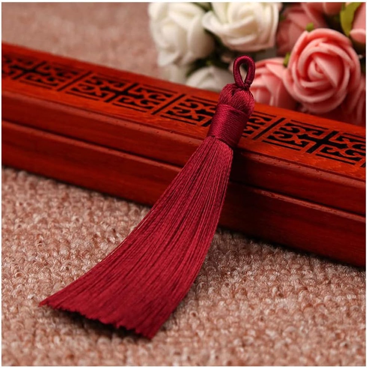 Kwastjes hangers franjes met ijs-zijdeachtig koord lussen floss bladwijzer kwasten kwastjes voor sieraden souvenir doe-het-zelf kleding handwerk accessoires wijnrood