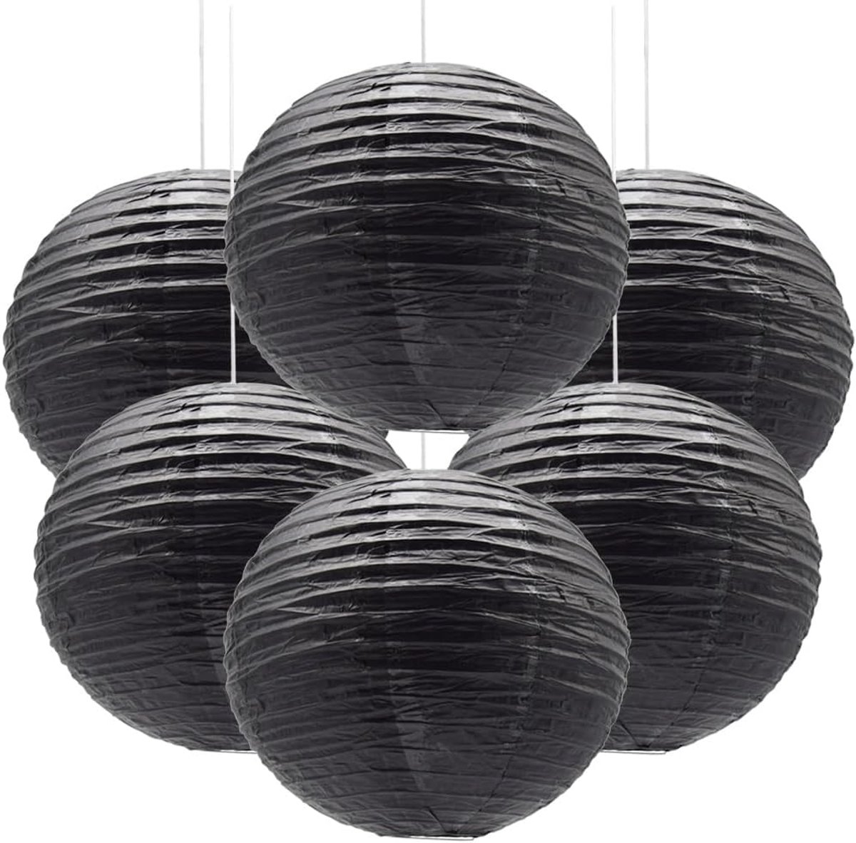 6 stuks papieren lantaarns, ronde lampenkap, bruiloft, feest, decoratie, papieren lampen voor bruiloft, feest, verjaardag, decoratie (zwart)