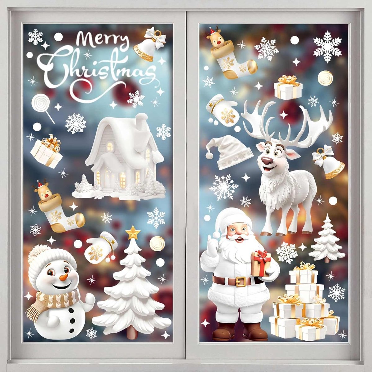 Raamstickers voor Kerstmis, afneembaar, statisch, kerstdecoratie voor ramen, 9 zelfklevende vellen, herbruikbaar, kerststickers van pvc