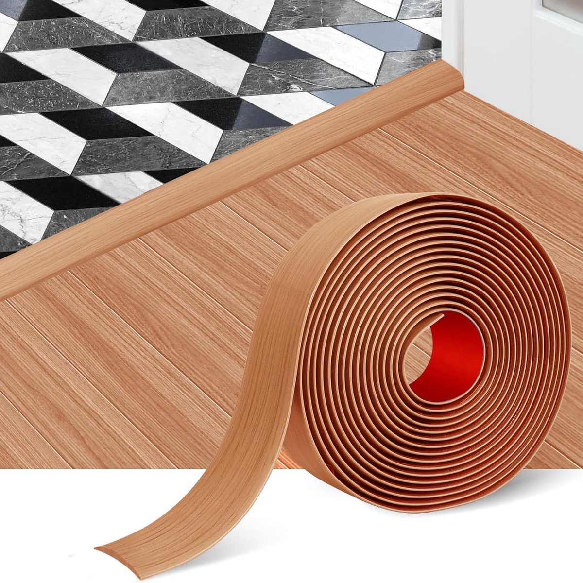 Drempelstrip, 5 cm, deurdrempelband, gemakkelijk te snijden en te installeren, zachte pvc-afdichting, voor laminaatvloer, tapijt, tegels (gele eik, 2 m)
