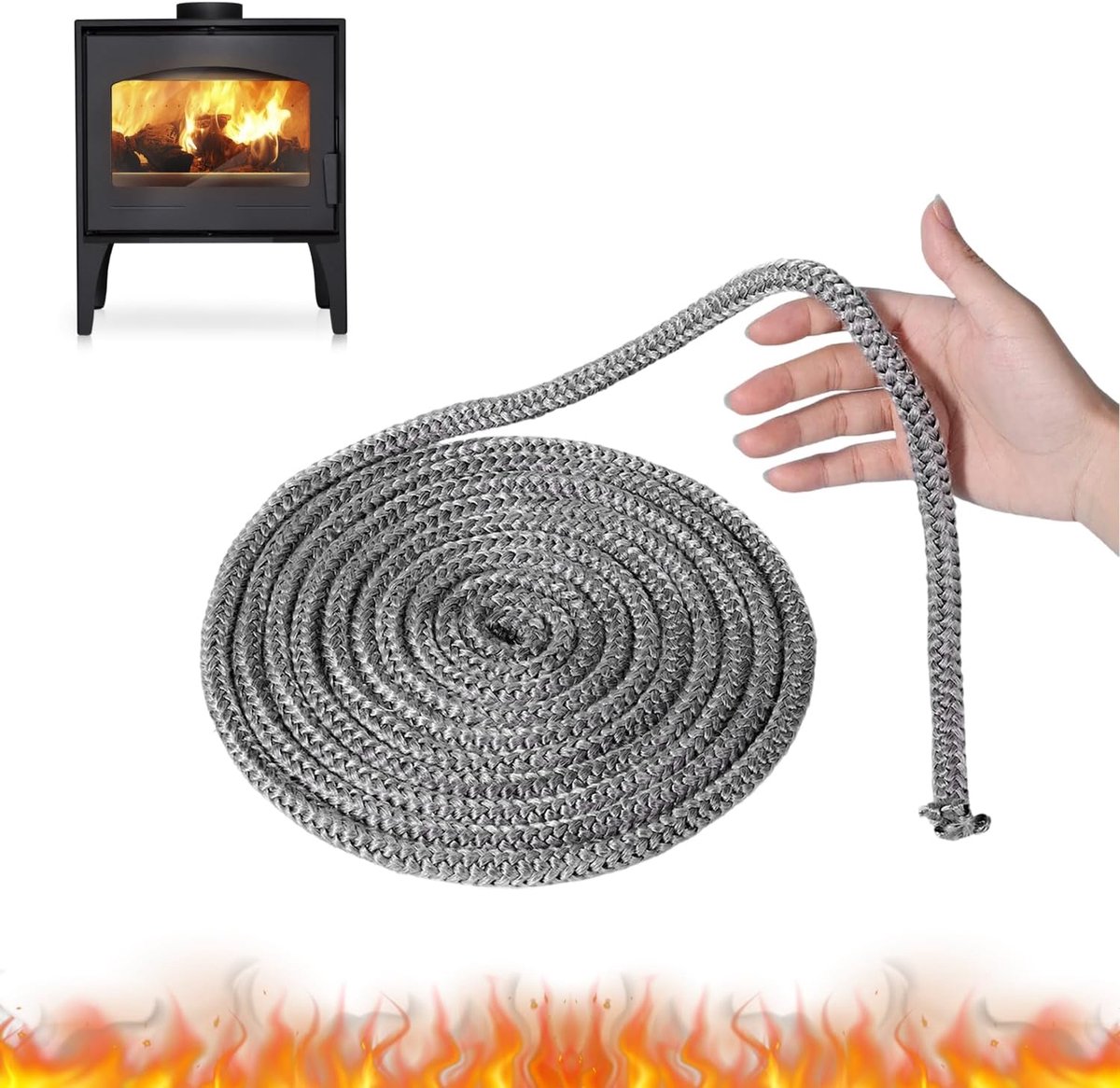 Afdichting voor open haard, 6 mm x 2,5 m, glasvezel, afdichting voor houtkachel