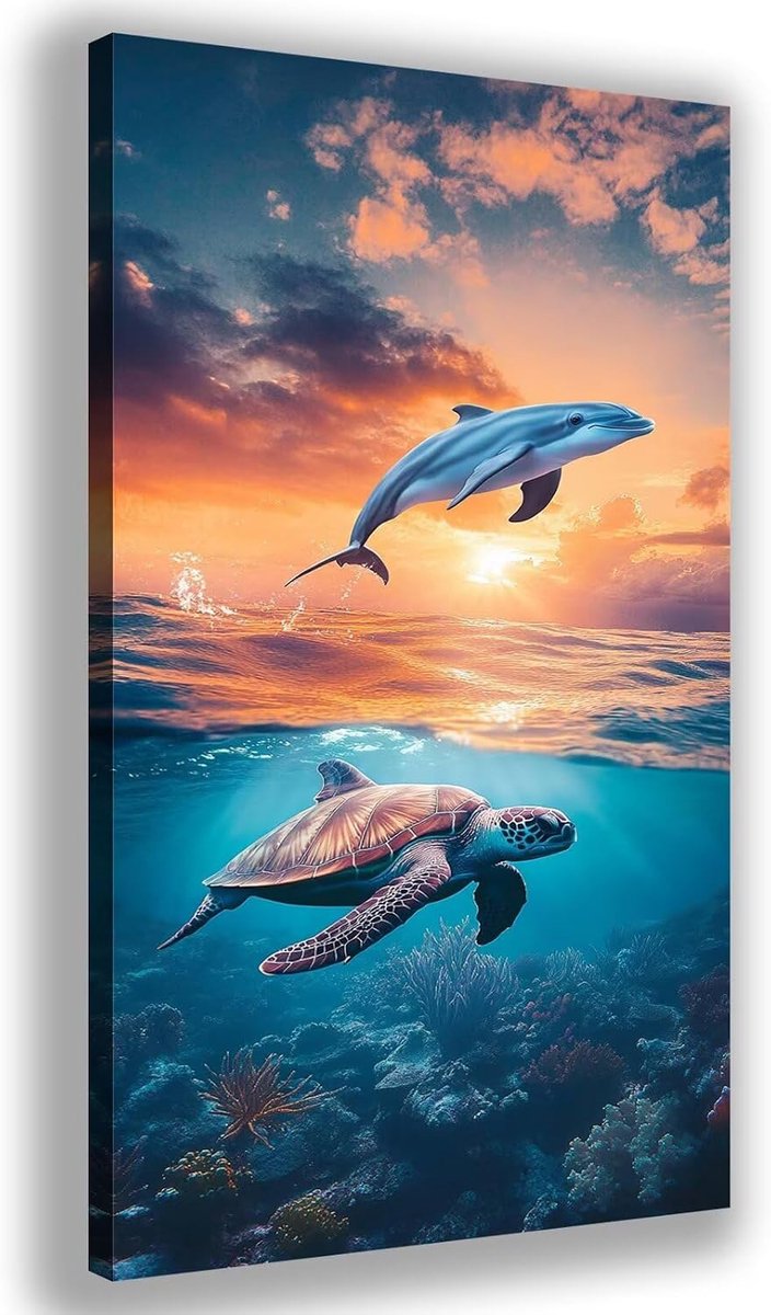 Dolphin Diamond Painting voor volwassenen, rond, groot, 20 x 40 cm, 5D diamantschilderset, dierendesign, volledige boor schilderen met cijfers voor volwassenen, knutselen, woondecoratie, cadeau