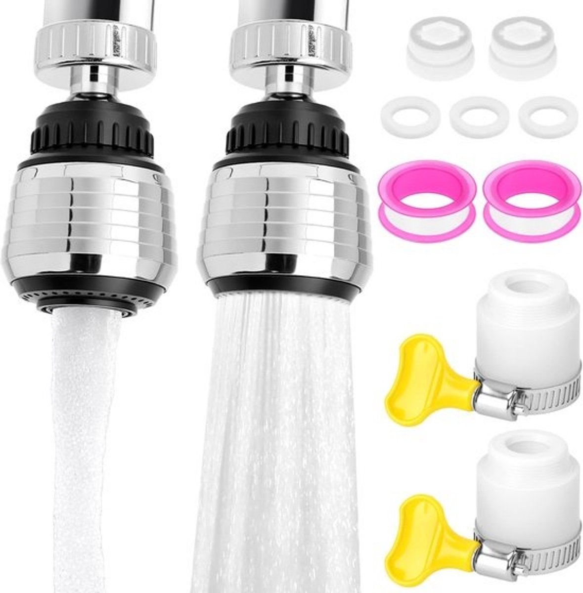 2-pack universele sproeikoppen voor keukenkranen - 360° verstelbaar - waterbesparend - 2 modi - bubblerbeluchter