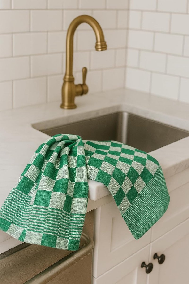 6 afwasdoeken 65 x 65 cm 100% katoen absorberend groen-wit geruit theedoek