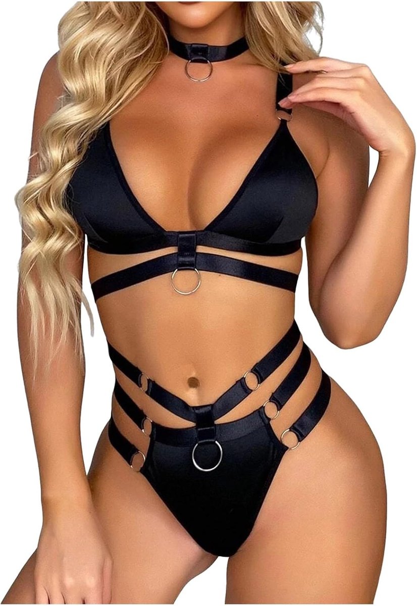 Slank decor uitgesneden beugel lingerieset tweedelig ondergoed strik kant lingerie ondergoed nachtkleding stalen ring pyjama jarretelgordel