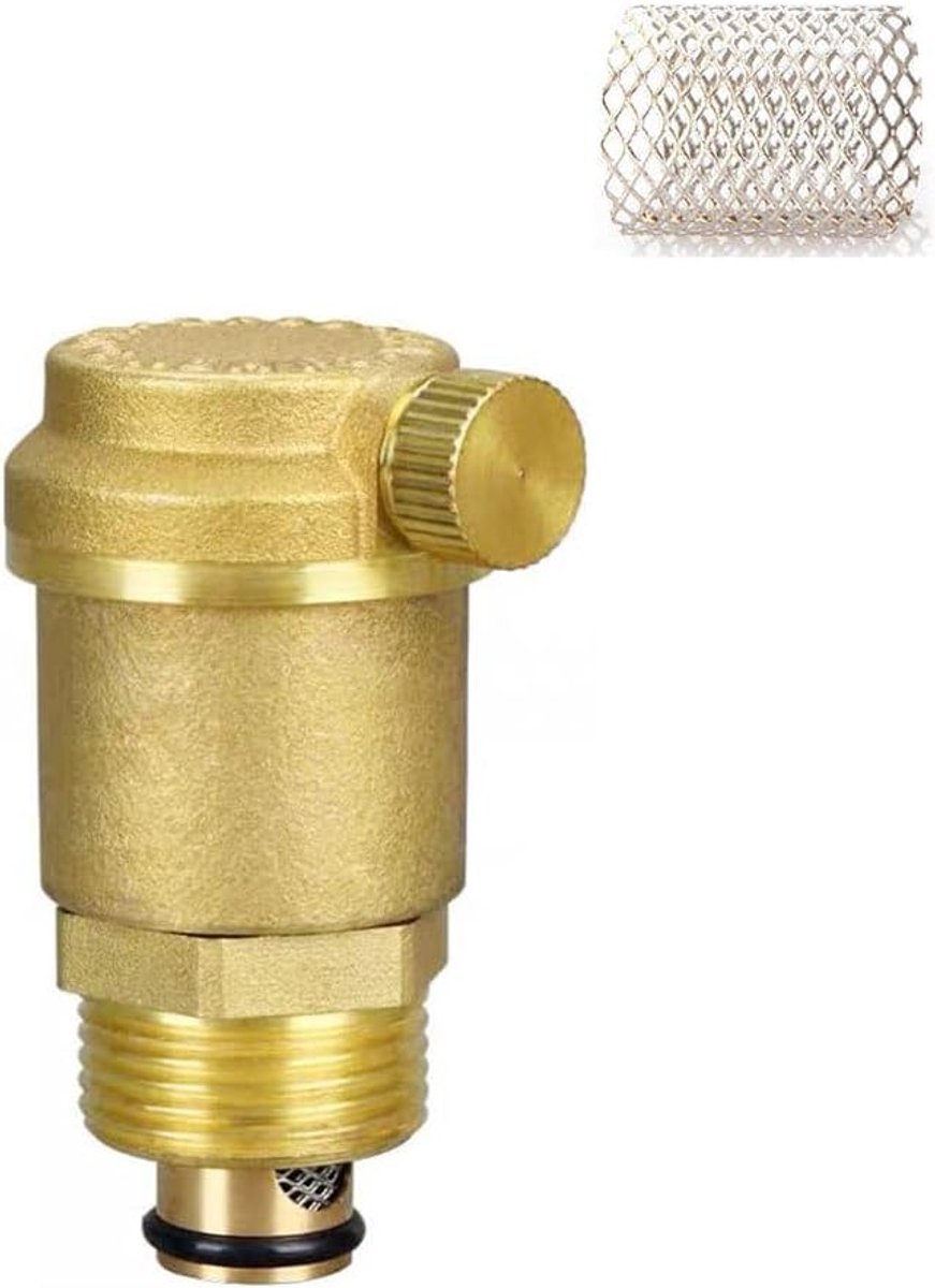 2 stuks automatische ontluchtingsventiel, DN15 G1/2 inch messing drukontlasting, snelontluchter, automatische snelontluchter met filter voor boilers op zonne-energie